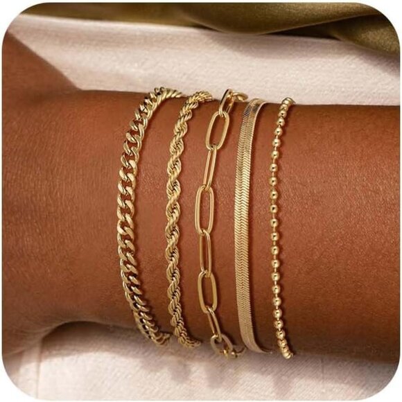 Jewelry - Gold Bracelets for Women Waterproof, 14K Real Gold Jewelry Sets for Women Trendy